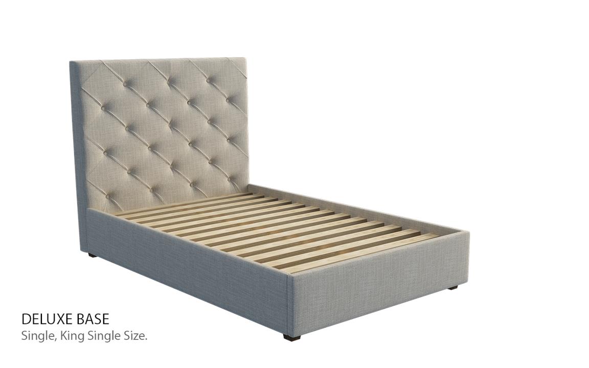 Florida custom upholstered  bed frame with choice of standard base