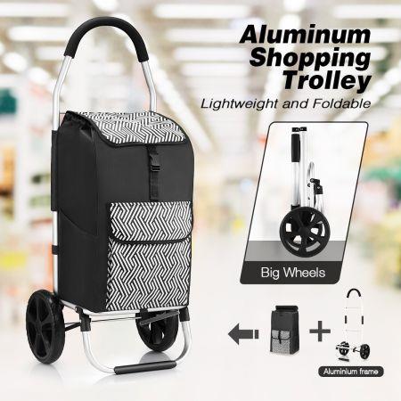 Foldable Aluminium Shopping Trolley with Bags Dolly Grocery Cart on Wheels Black