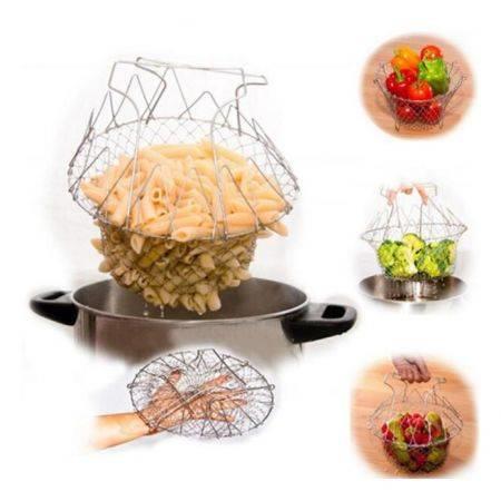Foldable Steam Rinse Deep Fry Mesh Basket Strainer Net