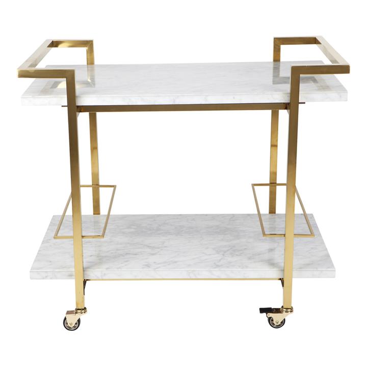 Franklin White Marble Drinks Trolley - Gold