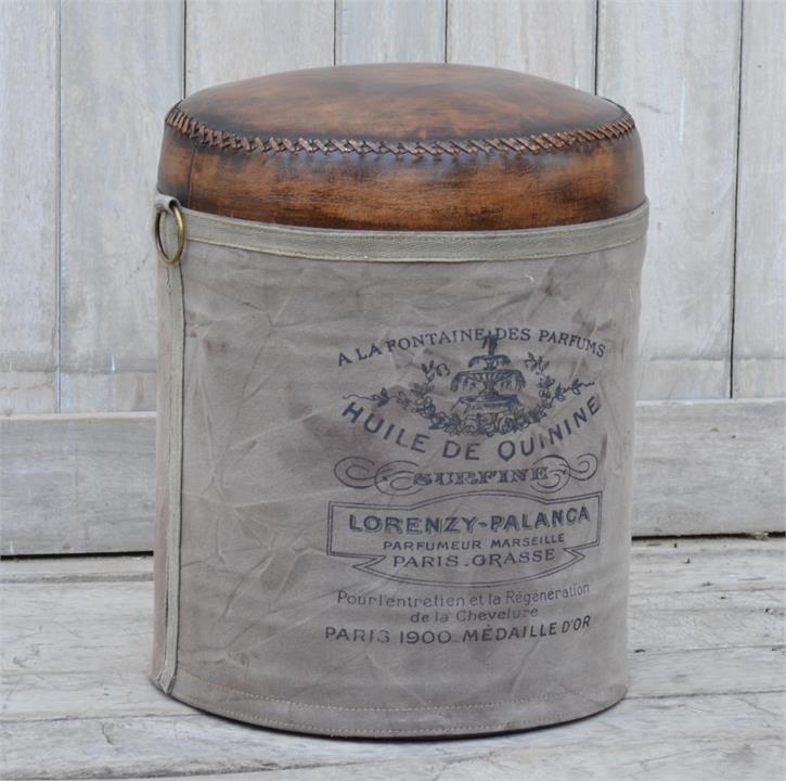 French Canvas Leather Perfume Ottoman