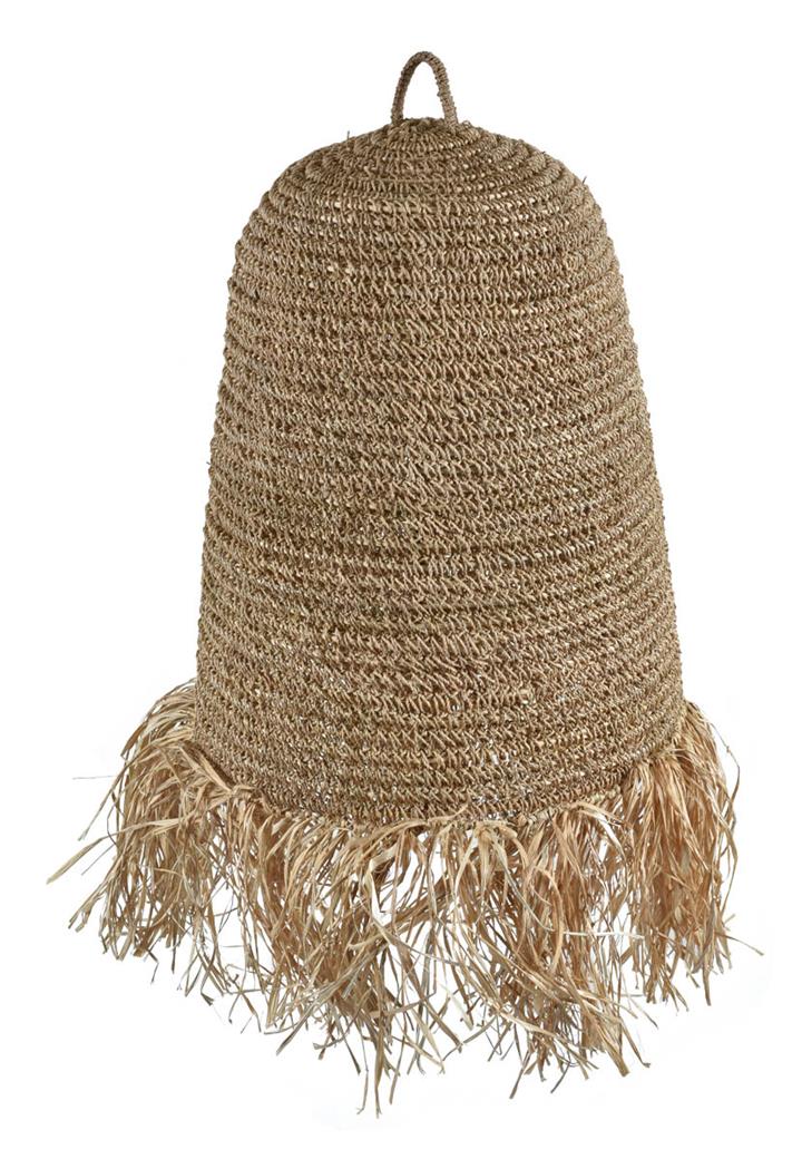 Fringe Detail Round Tall Rattan Hanging Lamp (Shade Only) - Natural