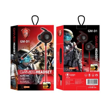 Game Earphone with Dual Mics 3.5mm Universal Wired In-Ear Earphone Noise Reduction col.Red