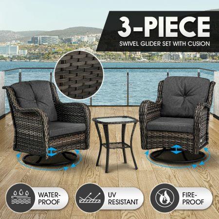 Garden Rocking Chair Swivel Wicker Sofa Patio Set Outdoor Lounge Furniture 3 Pcs