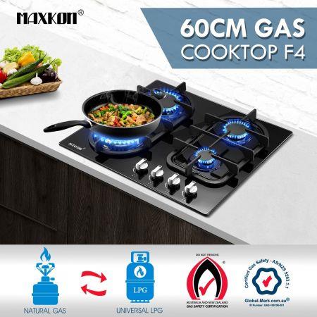 Gas Cooktop 4 Burner Gas Hob Black Tempered Glass Top Gas Stove NG LPG