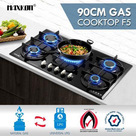 Gas Cooktop Black Crystal Glass Top 5 Burner Gas Stove NG LPG
