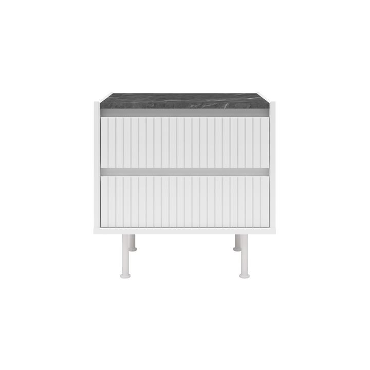 Gemma Bedside Table in Faux Marble and White Color