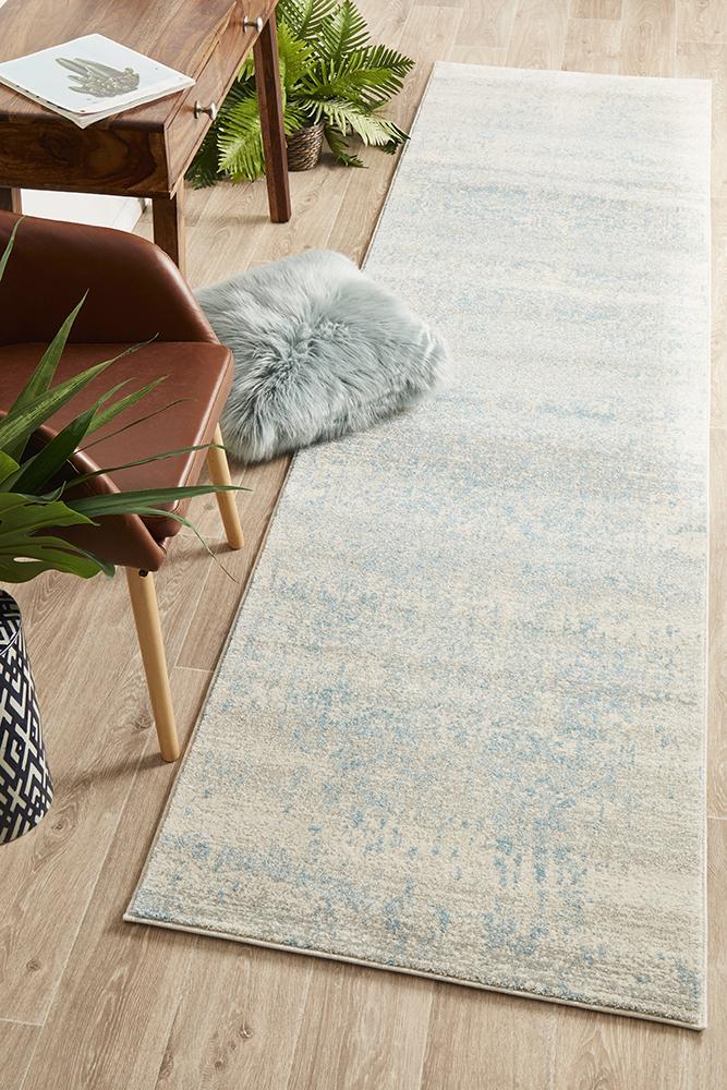 Glacier White Blue Transitional Rug 400x80cm