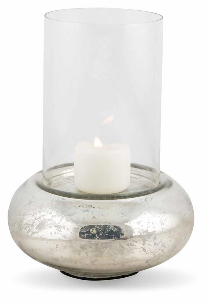 Glass Hurricane Lamp with Round Metal Base Large