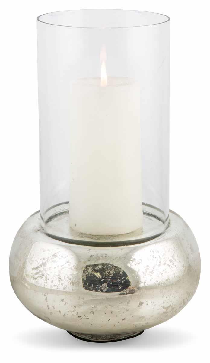 Glass Hurricane Lamp with Round Metal Base Medium