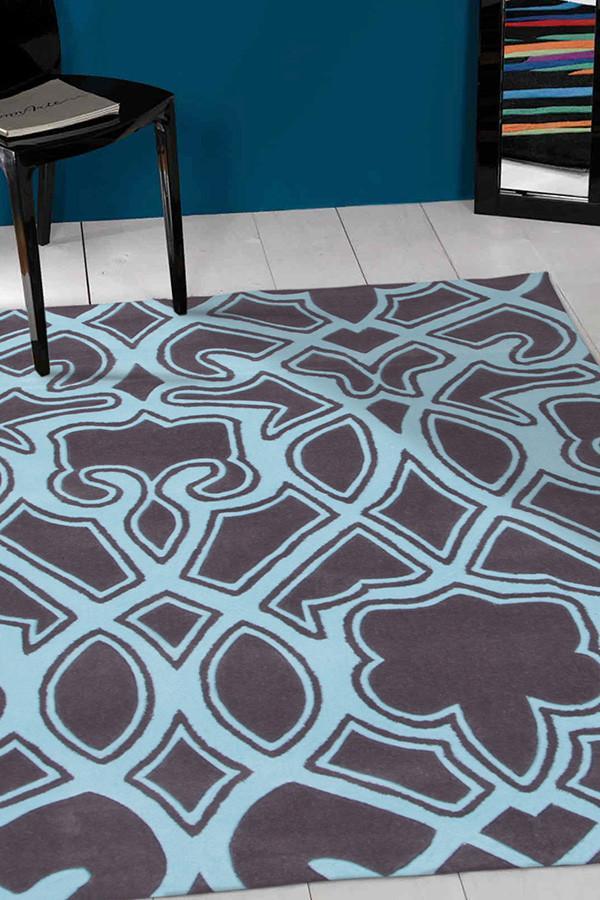 Gothic Tribal Design Rug Smoke Grey and Blue 320x230cm