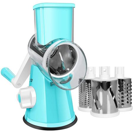 Graters for Kitchen,Cheese Grater Efficient Vegetable Slicer with 3 Interchangeable Round Stainless Steel Blades,Easy to Clean Rotary Cheese Grater  (Blue)