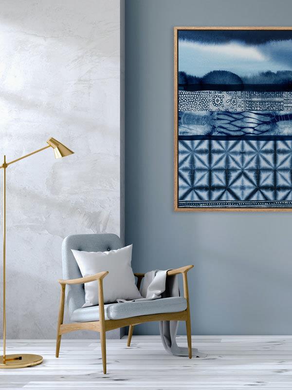 Haiku Indigo - Black Box Frame Canvas - 90x60 - Portrait