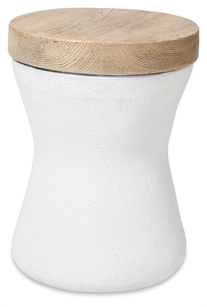 Hampton's Indoor/Outdoor Round Faux Wood Stool - Light Oak/White