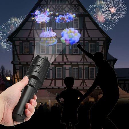 Handheld LED Flashlight Projection Lamp with 4 Slide Cards