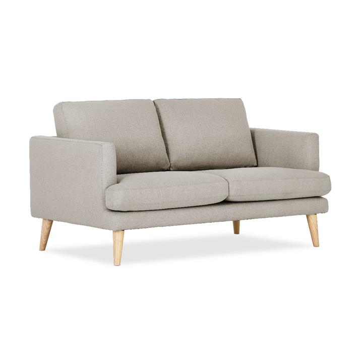 Harper 2 Seater Sofa in Light Grey fabric with solid Timber legs