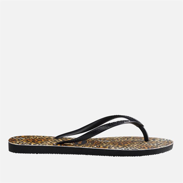Havaianas Girls' Slim Flip Flops - Black Leopard - UK 12-13 Kids