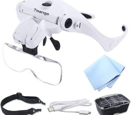 Head Mount Magnifier with LED Lights, Rechargeable Headset Magnifying Glasses Reading Aid