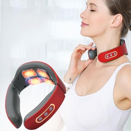Heated 4D Smart Cordless Pulse Neck Massager 6 Modes and 9 Speeds Col.Red