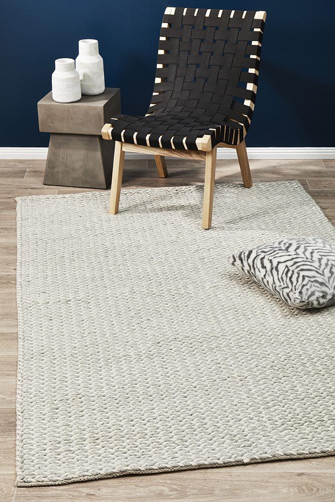 Helena Woven Wool Rug Grey White 225x155cm