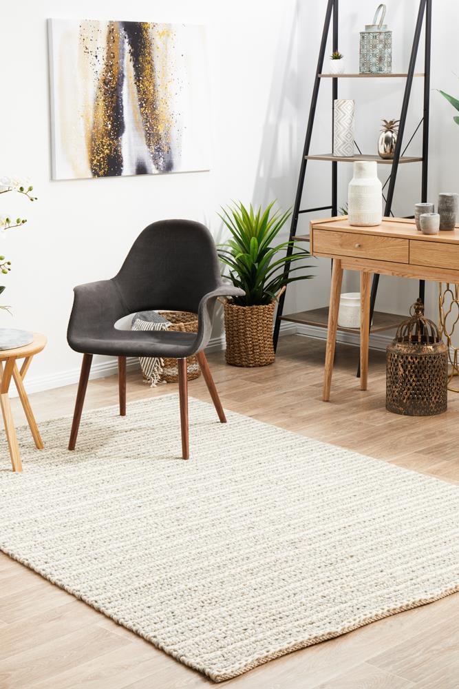 Hellena Braied Grey Felted Wool Rug 225x155cm