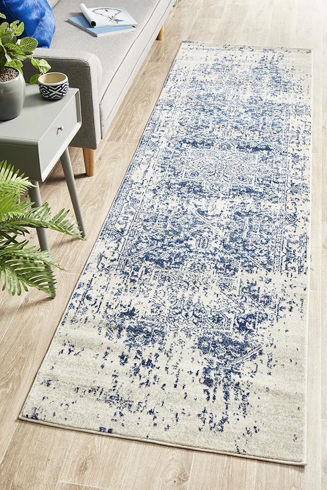 Horizon White Navy Transitional Rug 400x80cm
