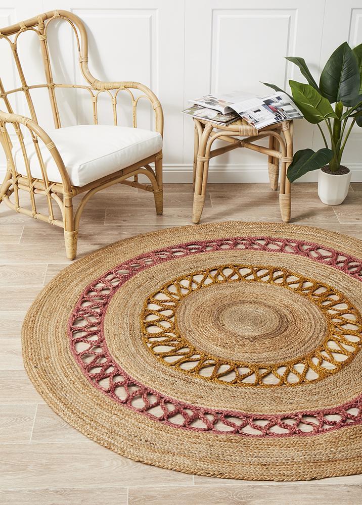 Hula Stunning Jute Rug Pink 240x240cm