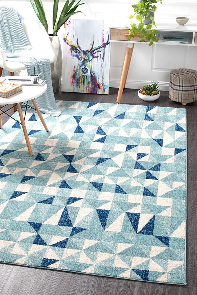 Illusion Modern Geo Rug Blue Ivory 400X300cm