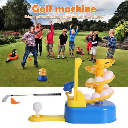 Indoor Outdoor Golf Ball Serve Children Kids Family Golf Ball Toy Practice Trainer Set Golf Automatic Serving Machine with Rod Yellow
