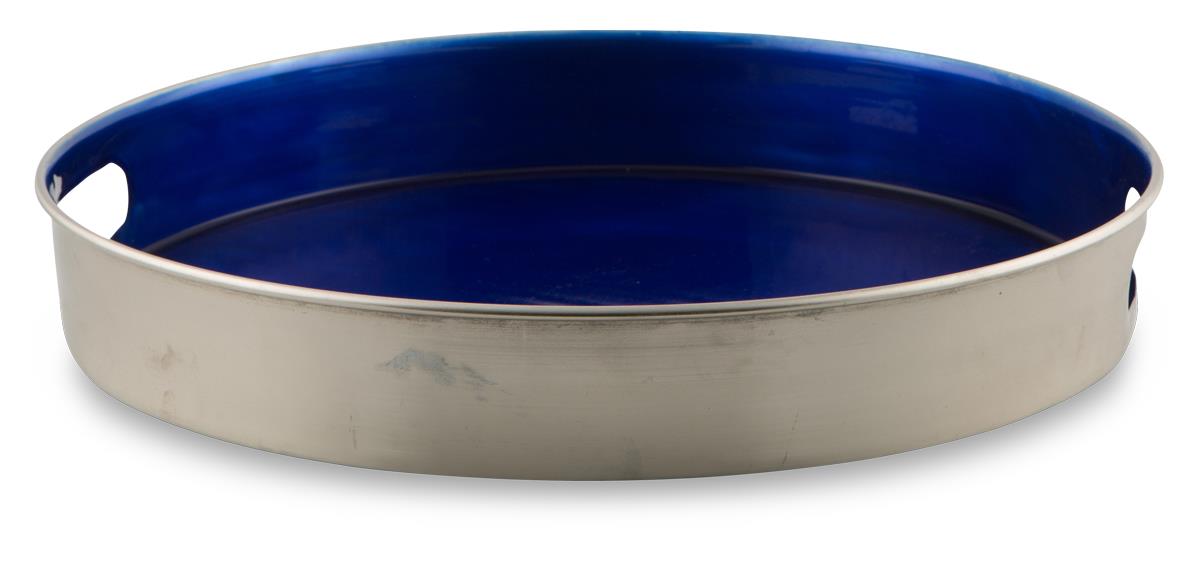 Iron and Enamel Polished Silver 42cm Round Tray with Side Handles