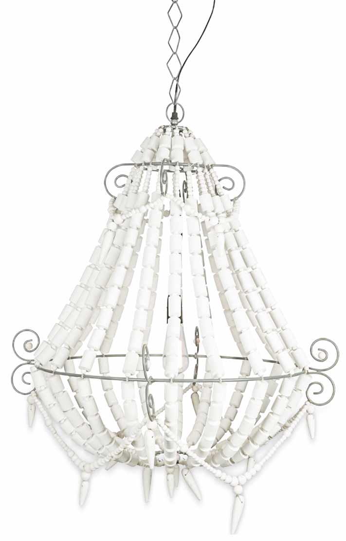Iron and Wood Beaded Chandelier Medium