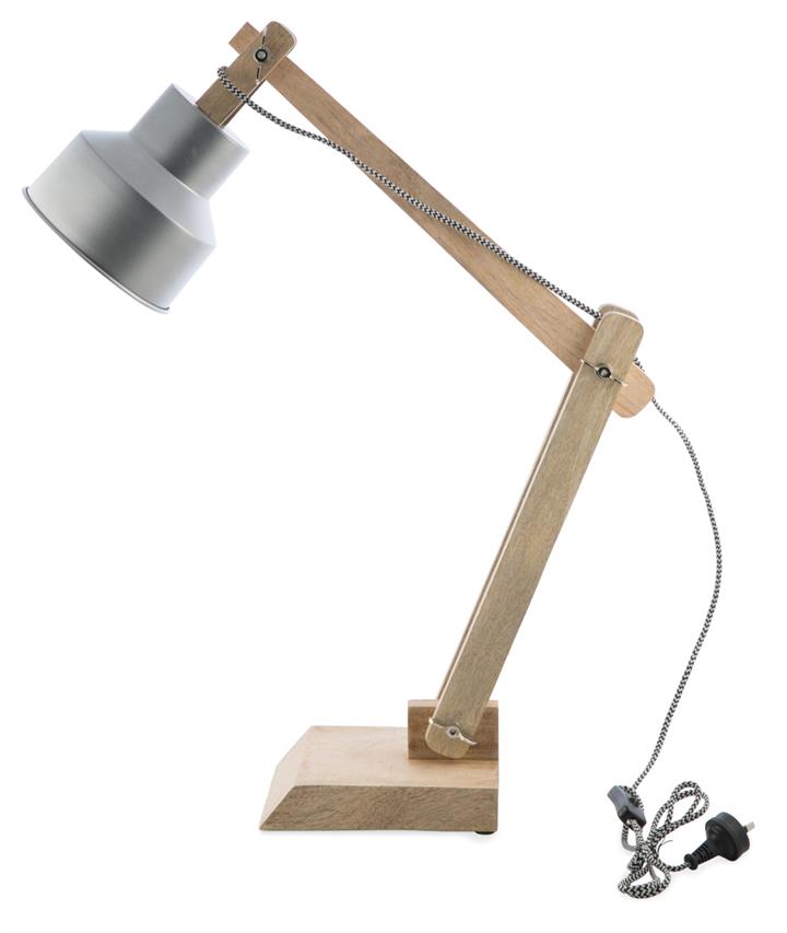 Iron and wood desk lamp, silver glitz