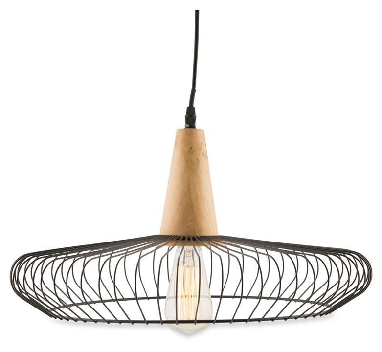 Iron and Wood Round Geo Pendant Light