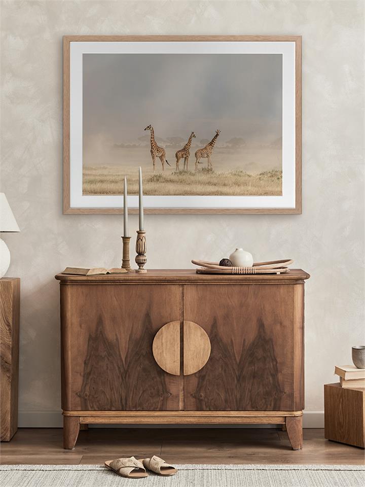 It's a Giraffe's world - Frame Oak - With Mat - 84x105 - Landscape