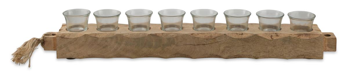 Jali 8 Candle Mango Wood T Lite Holder with Glass