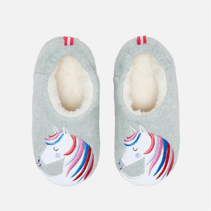 Joules Girls' Rainbow Horse Slippers - Grey - Large