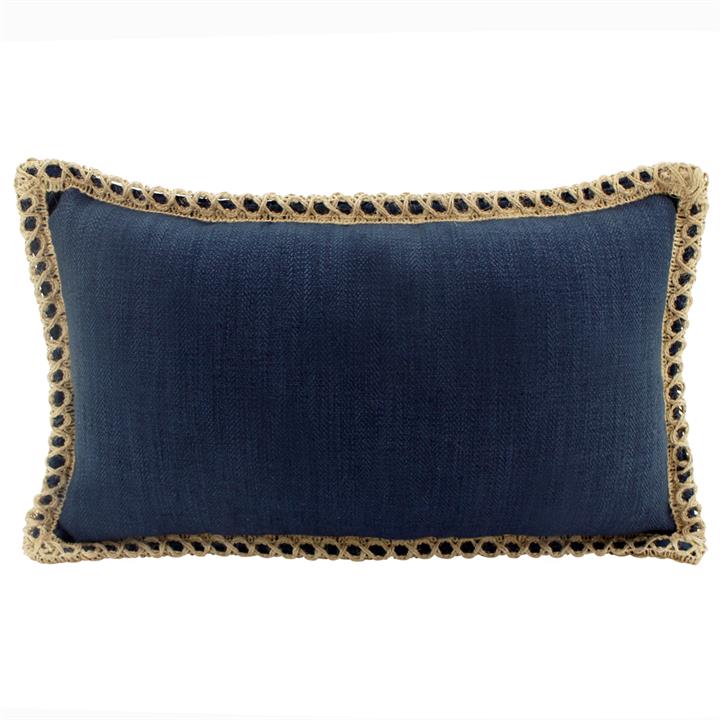 Jute And Linen Cush Navy 30x50cm