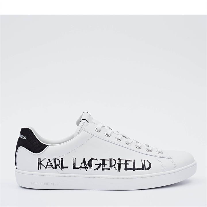 Karl Lagerfeld Men's Kourt II Art Deco Logo Leather Trainers - White/Black - UK 11