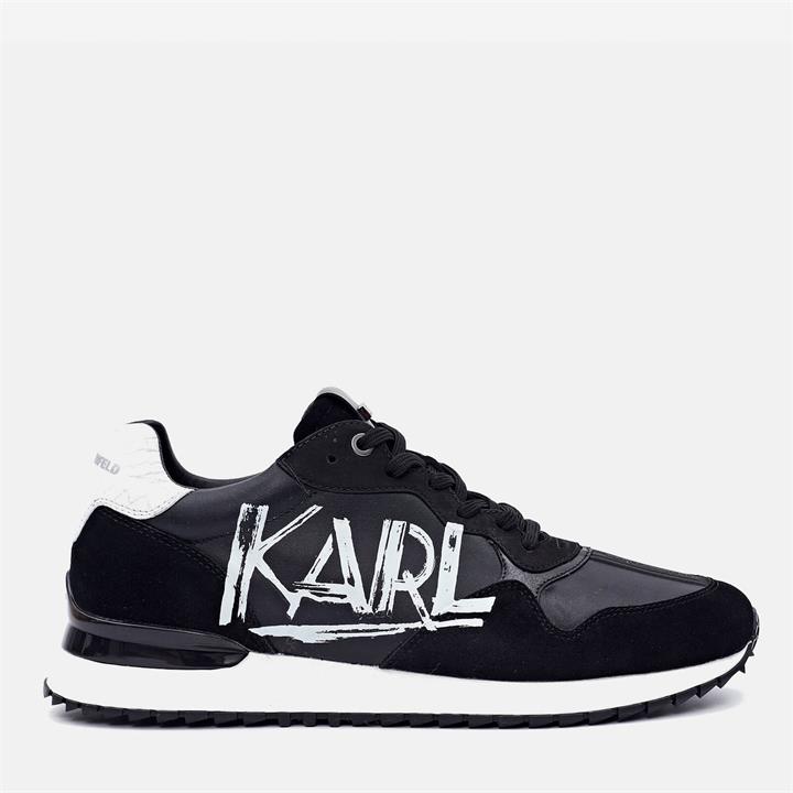 KARL LAGERFELD Men's Velocitor II Art Deco Leather Running Style Trainers - Black/White - UK 7