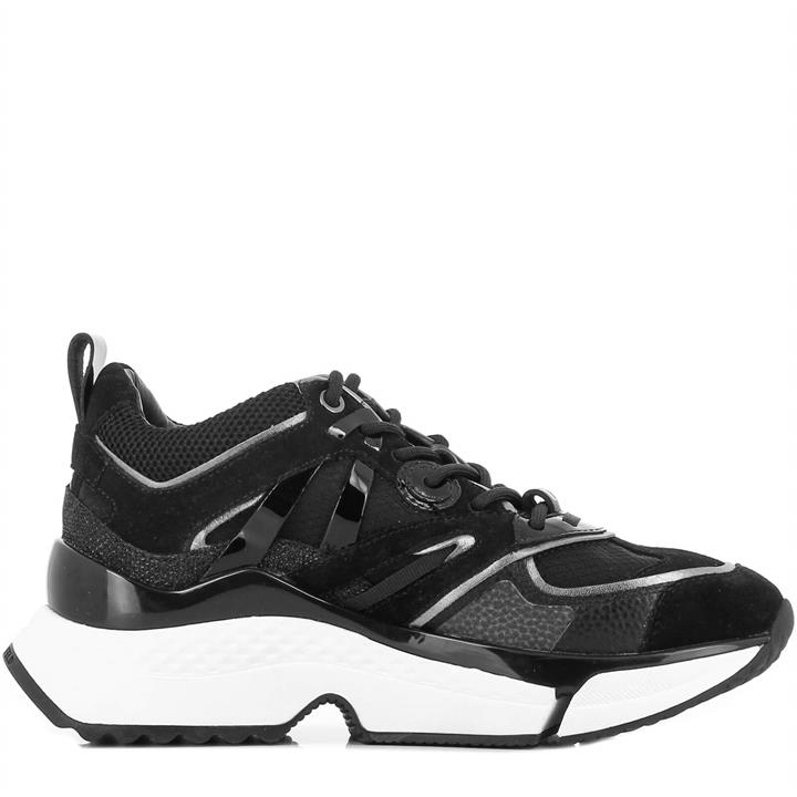 KARL LAGERFELD Women's Aventur Delta Lo Mix Trainers - Black Leather Textile - EU 40/UK 7