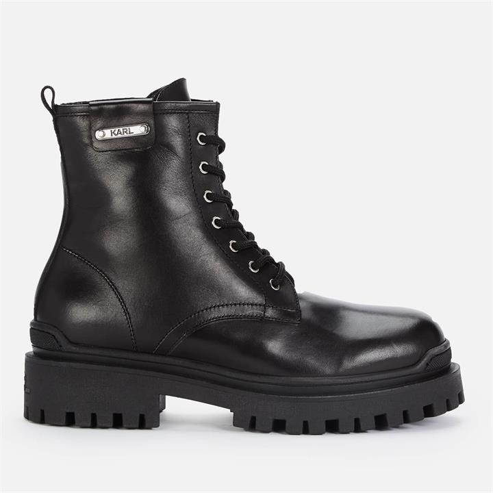 KARL LAGERFELD Women's Biker II Mid Leather Lace Up Boots - Black - UK 3
