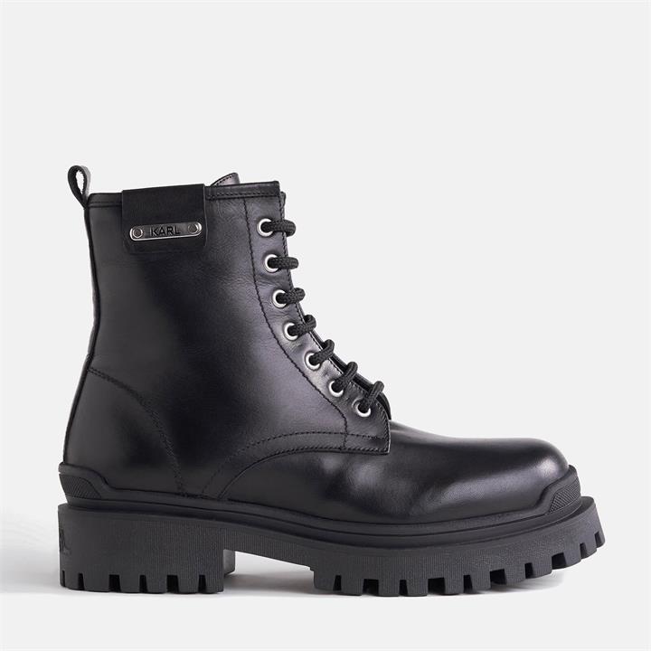 KARL LAGERFELD Women's Biker II Mid Leather Lace Up Boots - Black - UK 8