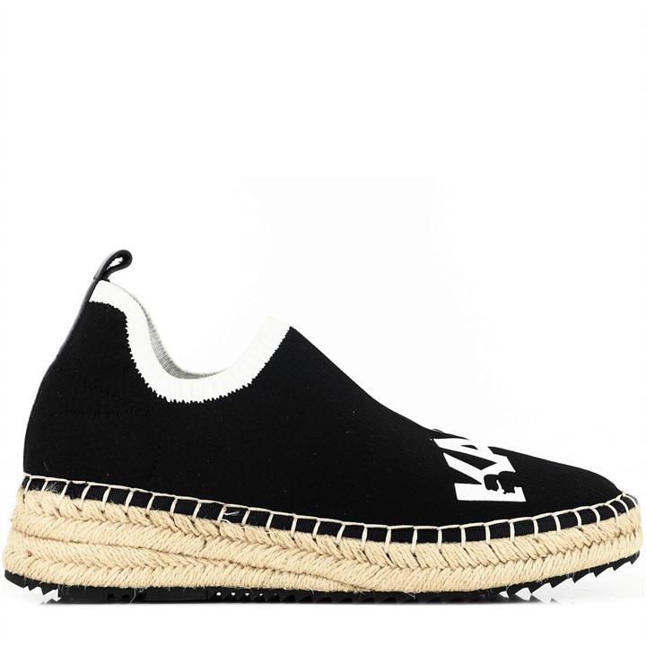 KARL LAGERFELD Women's Kamini Sprint Knit Logo Espadrilles - Black Knit Textile - EU 37/UK 4