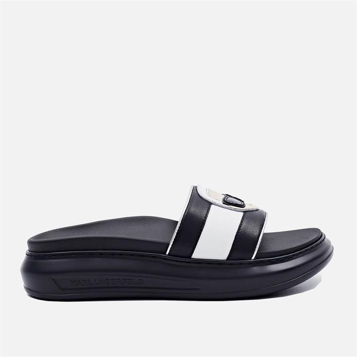 KARL LAGERFELD Women's Kapri Ikonic Leather Flatform Slide Sandals - Black - UK 2