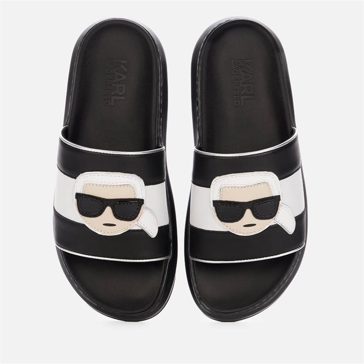 KARL LAGERFELD Women's Kapri Ikonic Leather Flatform Slide Sandals - Black - UK 6