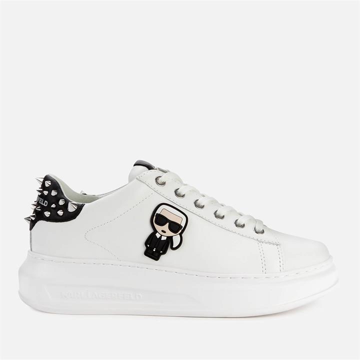 KARL LAGERFELD Women's Kapri Karl Ikonic Lo Lace Leather Flatform Trainers - White/Stud Tab - UK 7