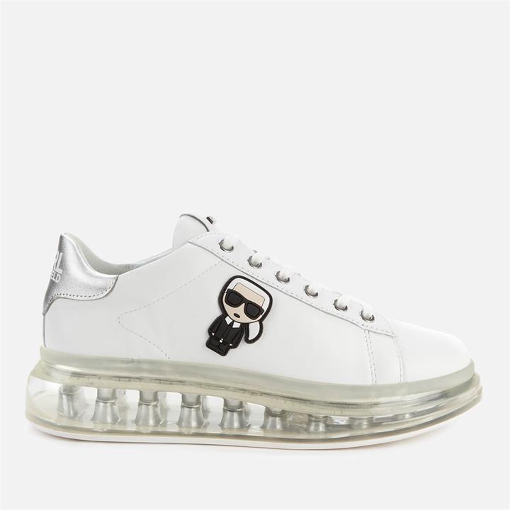 KARL LAGERFELD Women's Kapri Kushion Karl Ikonic Lo Lace Leather Trainers - White/Silver - UK 4