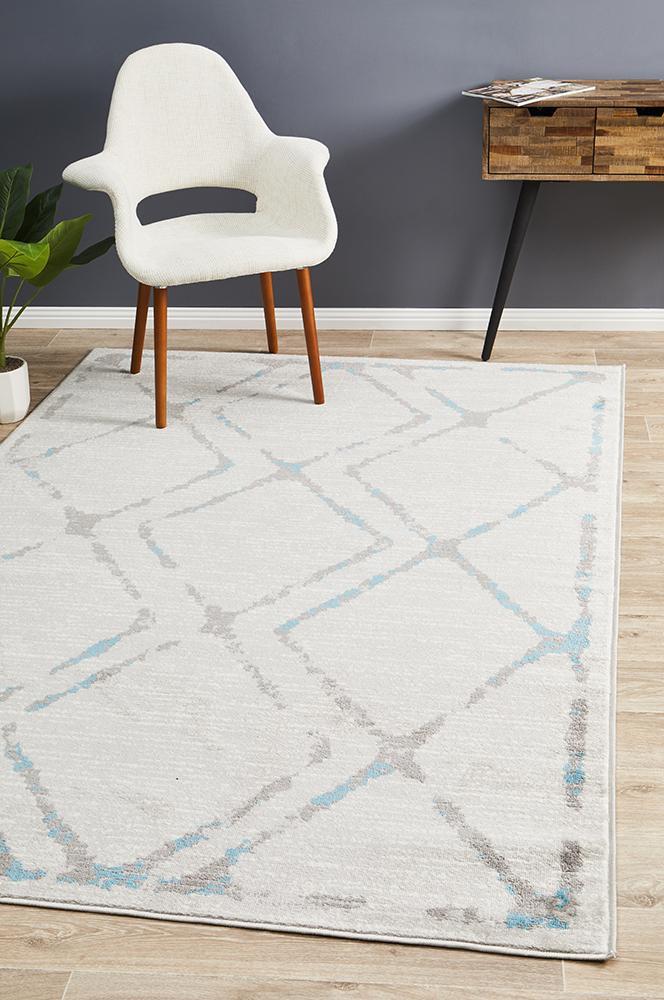 Kendall Contemporary Diamond Rug Grey Blue 290x200cm