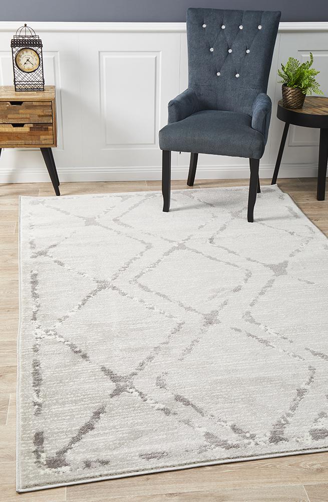 Kendall Contemporary Diamond Rug Silver Grey 330x240cm