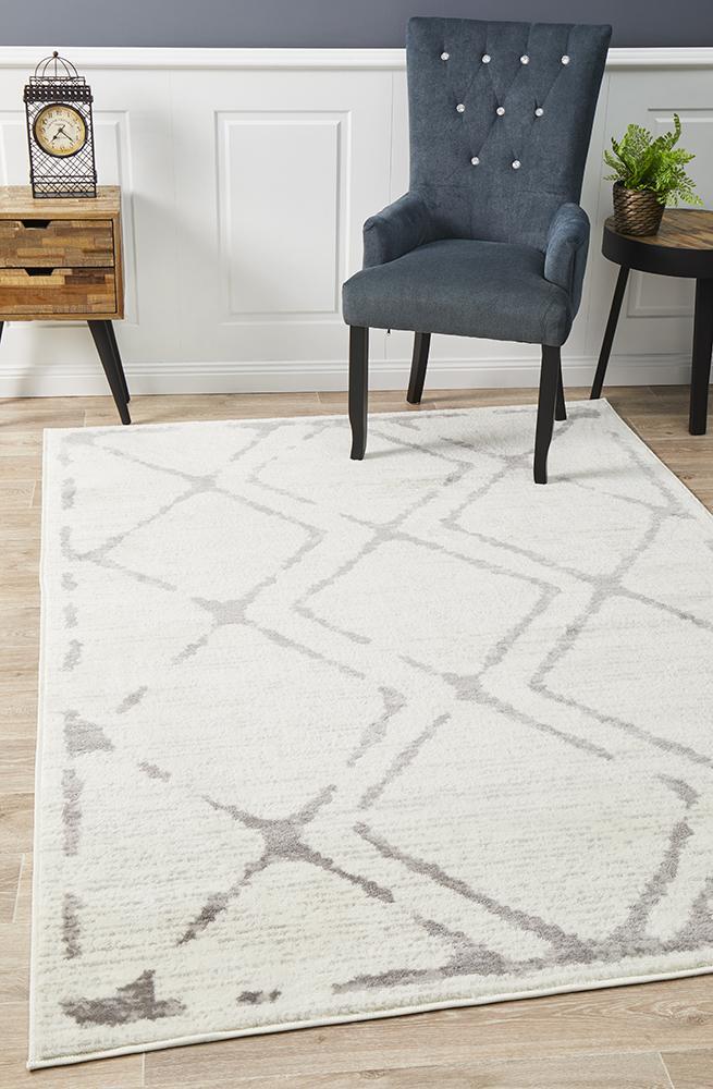 Kendall Contemporary Diamond Rug White Grey 230x160cm